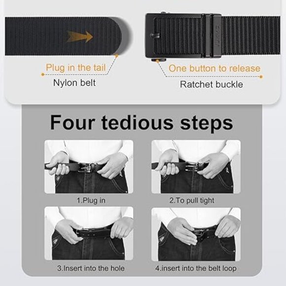 Ratchet Golf Belt for Men, Nylon Web Tactical Belt with Automatic Slide Buckle - Picture 3 of 5